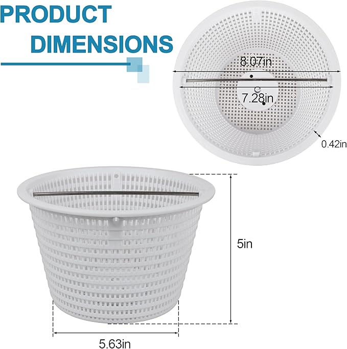8" Swimming Pool Skimmer Basket Replacement for Pentair 08650-0007 08650-0007Z Sta-Rite U-3 | Durable Inground Pool Skimmer Basket with Stainless Steel Handle, White