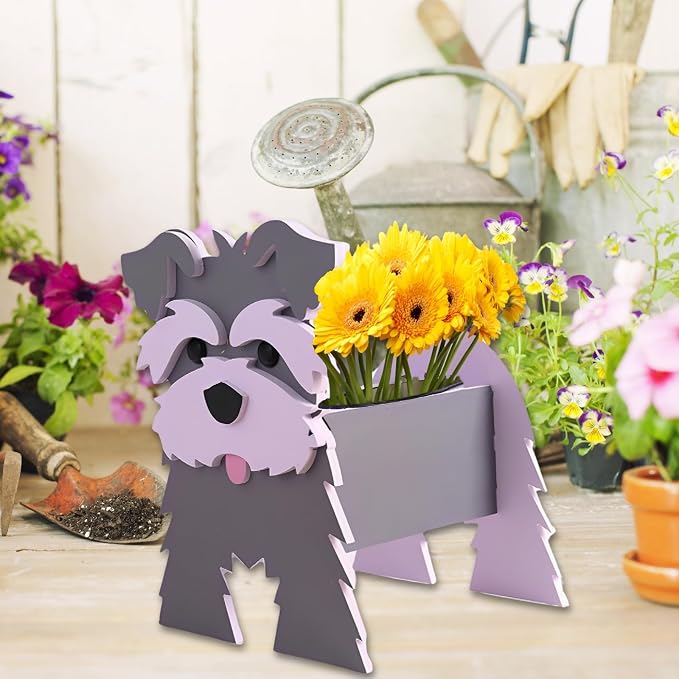 Gray Schnauzers Dog Planter Plant Pots,Cute Large Dog Flower Planter,Gifts for Pet Lovers,Unique Animal Plant Pots,Office,Indoor Outdoor Garden Decor(9.84 * 10.24 * 15in)