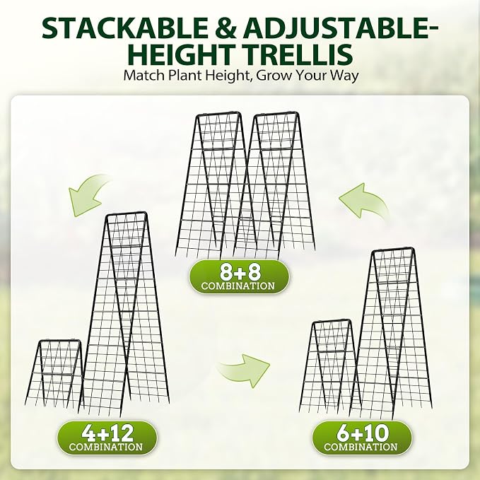 Heavy Duty 2 Pack 50"x17" Adjustable A-Frame Trellis for Climbing Plants Outdoor, Metal Rust-Proof Garden Trellis, Dense Grid Climbing Frame Trellis for Raised Beds, Cucumber, Tomatoes Outdoor