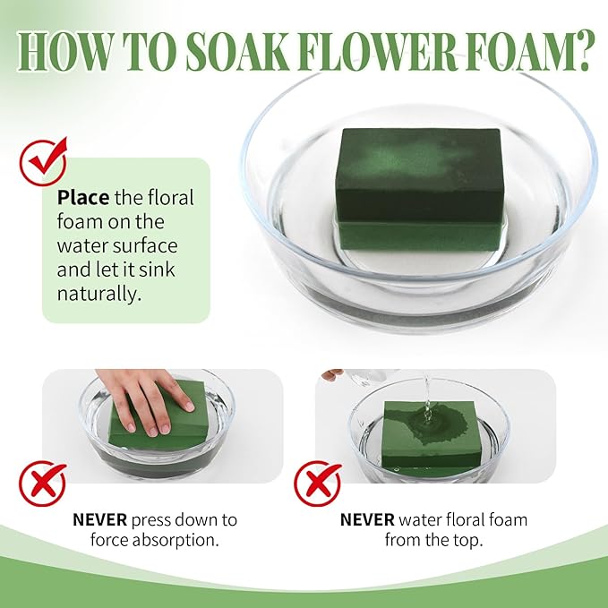 Aktor 6 Pcs Floral Foam Blocks for Fresh & Artificial Flower Arrangement, 8.8” x 4.1” x 2.7” Green Wet Foam for Wedding, Birthdays, Home, Office, and Garden Decorations