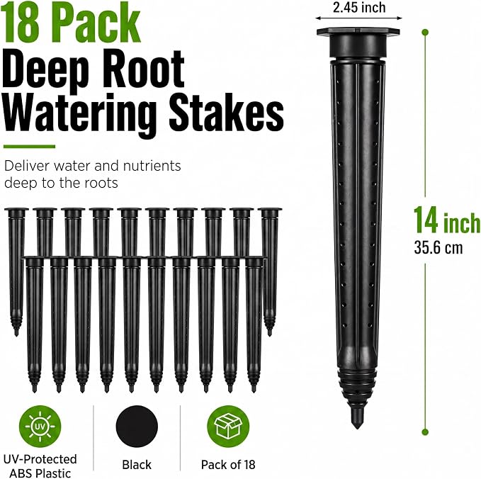 Junkin 18 Pack Tree Watering Stake Large UV Protected ABS Plastic Deep Root Irrigation Spike for Garden Shrubs Bushes Shrubs Flowers Fruits Vegetables Potted Plants (14 Inch)