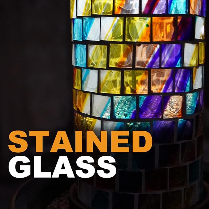 Solar Bird Feeder for Outdoor Hanging - Small Bird Seedes Feeder with Mosaic Stained Glass for Cardinals and Finches - Garden Decor Gift for Parents and Lover (1.5lbs Capacity, Sunset)