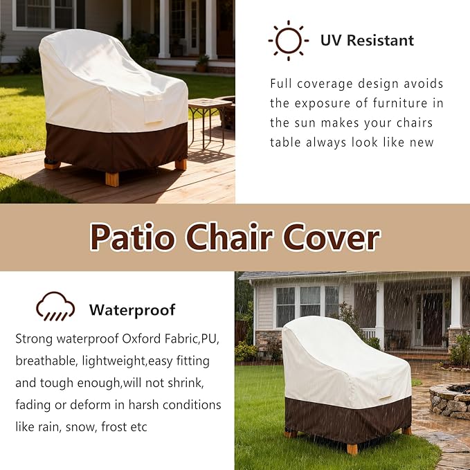 Adirondack Chair Cover 4 Pack,Waterproof Heavy Duty Patio Furniture Covers,Patio Adirondack Chair Covers for Outdoor Chairs(30 W x 34 D x 36 H inches) Beige & Brown