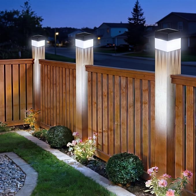 Tujoe Solar Post Cap Lights Fence Post Solar Lights 2in x 2in (5cm x 5cm)(White,8 Pack)