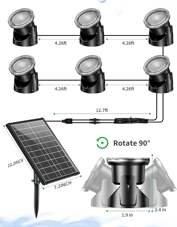 POPOSOAP 8W Solar Pond Lights with Remote Control, RGB Multi-Color Underwater Solar Lights with Timer & Memory Function for Pond, Fountain, Pool, Garden, Aquarium(6 Headlamp)-P68WC
