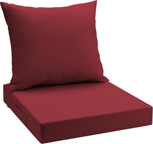 UNIKOME Outdoor Seat Cushions 19 X 19 Inch - Water-Resistant & Fade Resistant, Removable Cover Patio Furniture Cushions for Chair, Sofa, Couch, Wicker, Wine Red