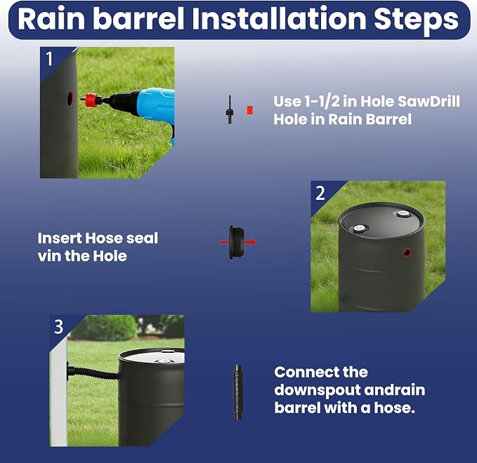 Rain Barrel Diverter Kit for Rectangular Downspouts, 1 Set | Gutter Harvesting System, No-Dismantle Installation, Turn Plastic Tubs to Barrels, Eco-Friendly Clean Water, Universal