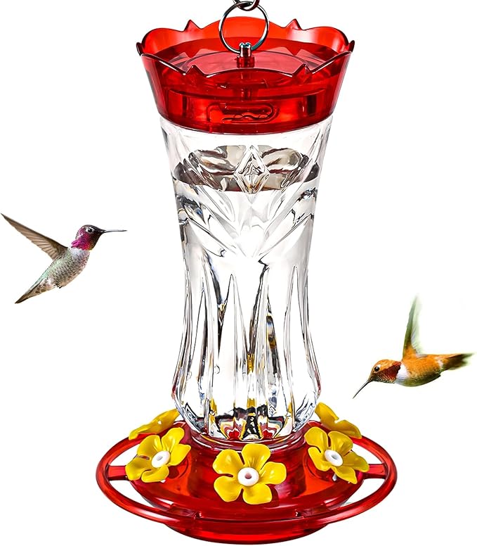 Jealoeur Hummingbird Feeder for Outdoors Hanging, 18 OZ Humming Birds Feeders with 6 Bee Guard Feeding Ports & Built-in Ant Moat, Easy to Clean, Durable Outdoor Garden Decor(Clear A 1 Pack)