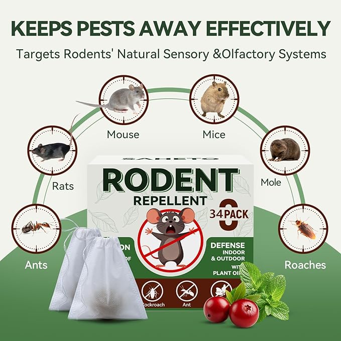 Rodent Repellent 34 Balls, Peppermint Oil Mouse Repellent Indoor & Outdoor Use, Natural Moth Balls for Rodent Mice Repellent for Home, Garage, Car, RV & Garden