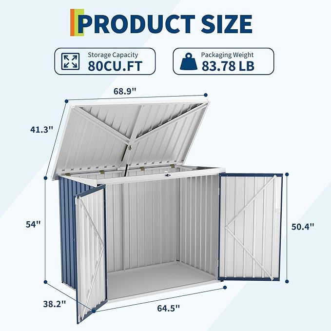 Outdoor Trash Can Storage Box with Lock Latch & Sloped Roof, Outdoor Storage Shed with Galvanized Steel Trash Bin Enclosure for Backyard, Patio & Garden Tool Organization (69.29” x 39.37” x 54.72”)