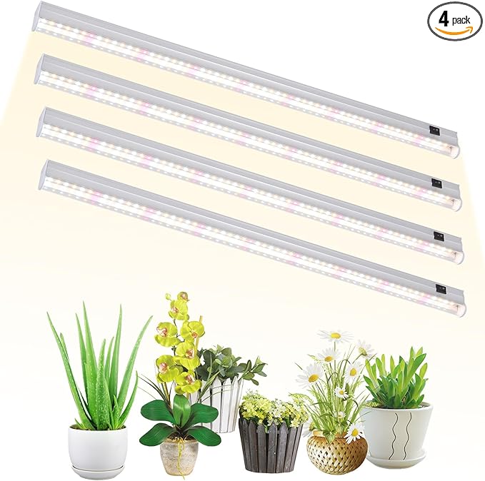 T5 Grow Lights, 2FT 60W (4×15W, 500W Equivalent), Full Spectrum Grow Lights for Indoor Plants, 4000K, Plug and Play, Easy to Install, for Greenhouse & Plant Shelves (4 Pack)