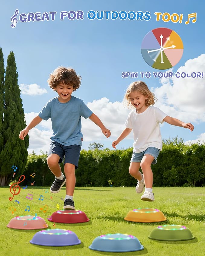 Rechargeable Stepping Stones for Kids, 6pcs Non-Slip Toddler Stepping Stones with Light&Music, Sensory Toys for Indoor and Outdoor Play, Gifts BalanceToys for Toddlers/Kids 3-5 Years Old