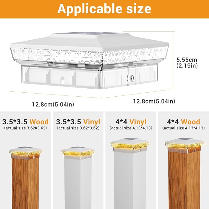 btfarm 6 Pack Solar Post Cap Lights Outdoor, 2 Mode 16 LED Fence Post Light Fit 4x4 3.5x3.5 Wooden/Vinyl, Waterproof Bright Solar Powered Lights Outside for Deck Patio Porch Garden Decoration, White