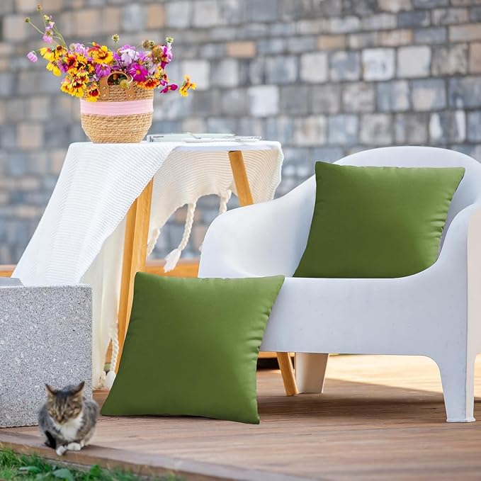 VAKADO Outdoor Waterproof Throw Pillow Covers 20X20 Set of 2 Decorative Army Green Patio Furniture Cushion Cases Outside Decor for Couch Garden Bench Porch