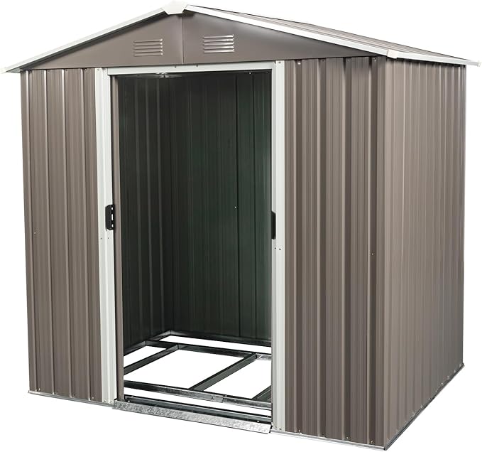 6FT x 5FT Outdoor Storage Shed, Heavy Duty Galvanized Steel Garden Shed with Sliding Lockable Doors, Punched Vents & Foundation Kit, Weather Resistant Metal Tool Shed for Backyard, Grey