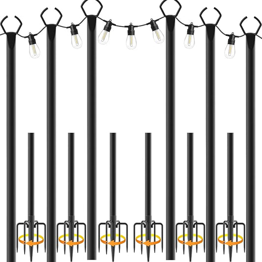 Mutovlin 6 Pack String Light Poles,10 Ft Light Poles for Outside String Lights,Outdoor Lights Pole with Fork,Metal Poles Stand for Patio Deck Backyard (10FT 6 Pack)
