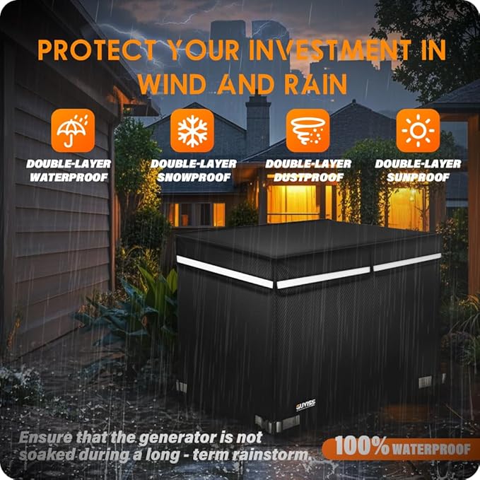 Generator Covers While Running, 32x24x24 inch Generator Cover, 900D+210D Heavy Duty Waterproof, Top Can Be Opened for Refueling. All-weather Generator Protective Cover.Black