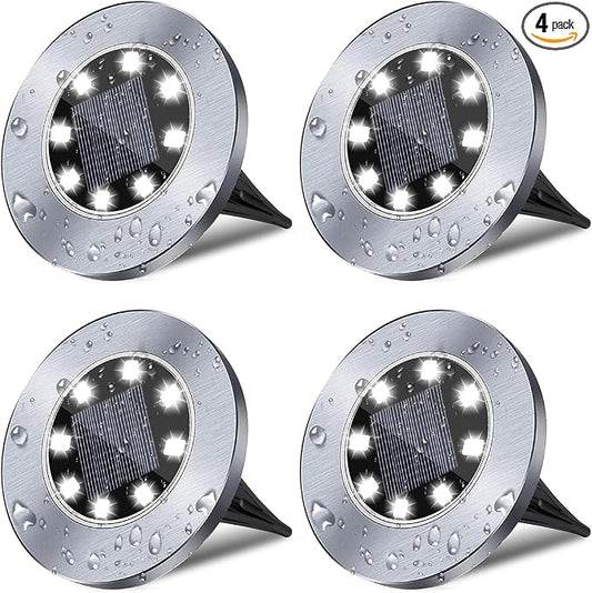4.6 Inch Diameter Solar Ground Lights, Waterproof Solar Garden Lights, Outdoor Garden Waterproof Bright in-Ground Light, Landscape Lighting for Pathway,Yard,Lawn,Patio,Walkway (4 Pack White Light)