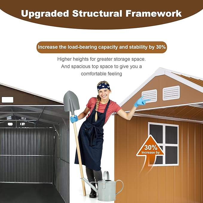 YOPTO 6X4 FT Heavy-Duty Metal Storage Shed with Windows,Waterproof Sheds & Outdoor Storage w/Rolling Door Lockable Door & Ventilation,Tool Organization,Sloped Roof,4-Season Ready,Brown