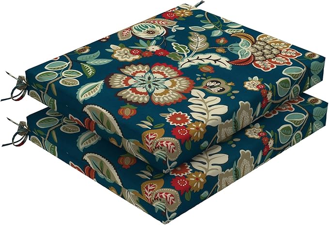 DYTXIII Set of 2 Outdoor Chair Cushions, Water Resistant 18.5"x16"x2" Square Seat Cushion for Patio Dining Chairs, High-Density Replacement Pads for Indoor Outdoor Furniture - Peacock Blue