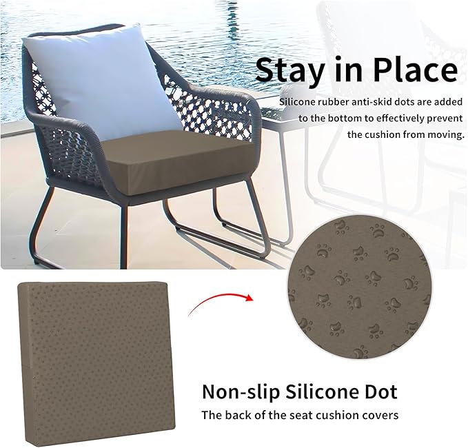 Easy-Going Waterproof Patio Cushion Covers ONLY Cover 22x22x4 inch 4 Pack Replacement Non-Slip Outdoor Seat Cushion Slipcover with Zipper. Taupe
