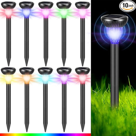 10 Pack Solar Ultrasonic Animal Repellent with RGB Color-Changing Lights, 360° Sonic Pest Deterrent for Outdoor Lawn & Garden, Solar Powered Mole, Gopher & Snake Repellent Stakes