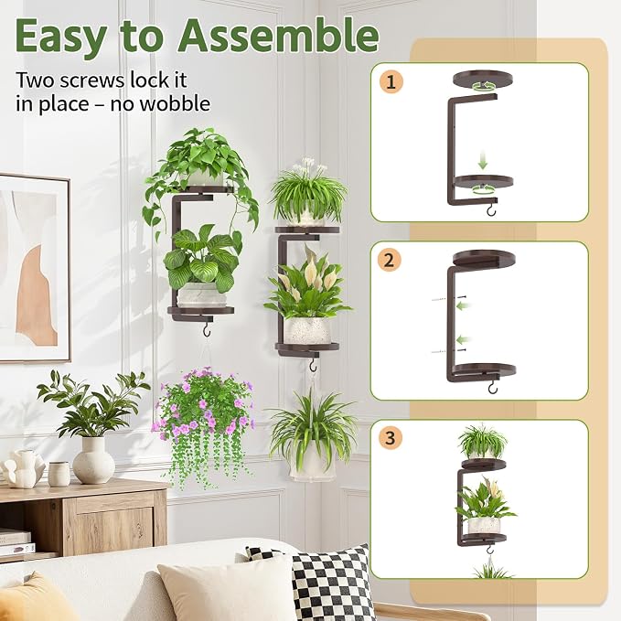 LASZOLA Plant Hangers Holder Wall Mounted Indoor, Metal 2 Tier Window Hanging Plant Shelves, 2Pcs Modern Floating Flower Display Stand with 2 Hooks for Outdoor Kitchen Bathroom Decor, Classic Bronze