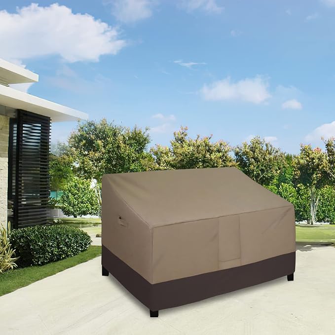 Easy-Going Waterproof Outdoor Loveseat, Heavy Duty Deep 2-Seater Patio Couch, Windproof Outdoor Furniture Cover with Air Vent (58Wx40Dx31H inch, Camel/Dark Brown)