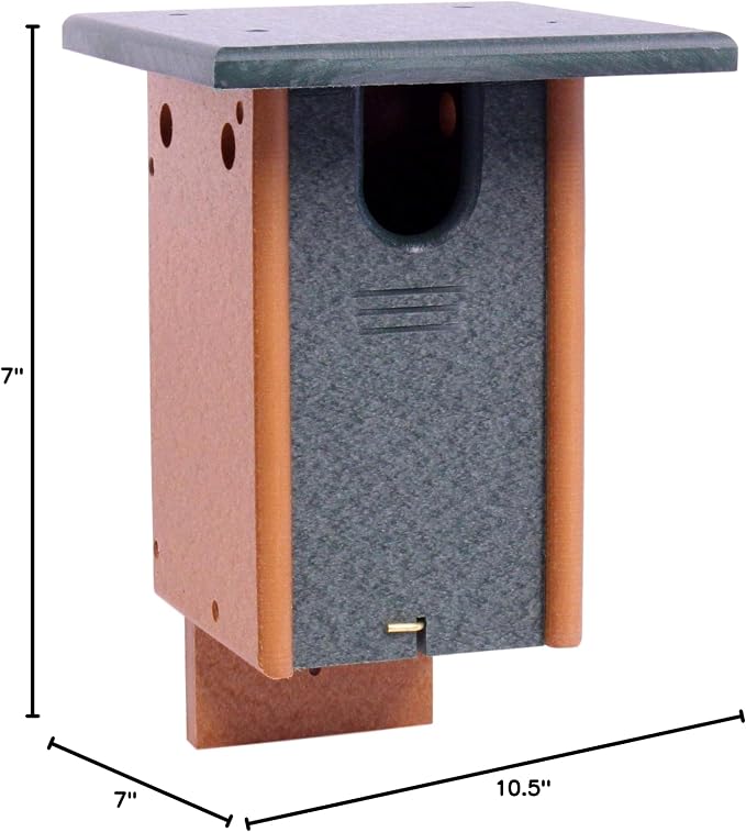 Bluebird House, Post Mount, Amish-Made with 100% Recycled Poly Lumber (Turf Green/Cedar)