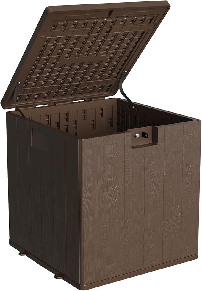80 Gallon Resin Deck Box, Large Waterproof Outdoor Storage Box with Lockable Lid & UV Resistant, Storage Container for Patio Furniture Cushions, Garden, Backyard, and Poolside，Brown