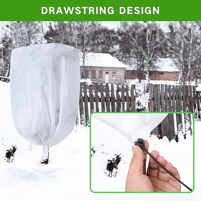 Garutom 2-Pack Plant Covers Freeze Protection 48" x 72" 2.2 oz, Frost Cloth Plants Jacket Drawstring Tree Cover for Outdoor Plants, Shrub Potted Plants Winter