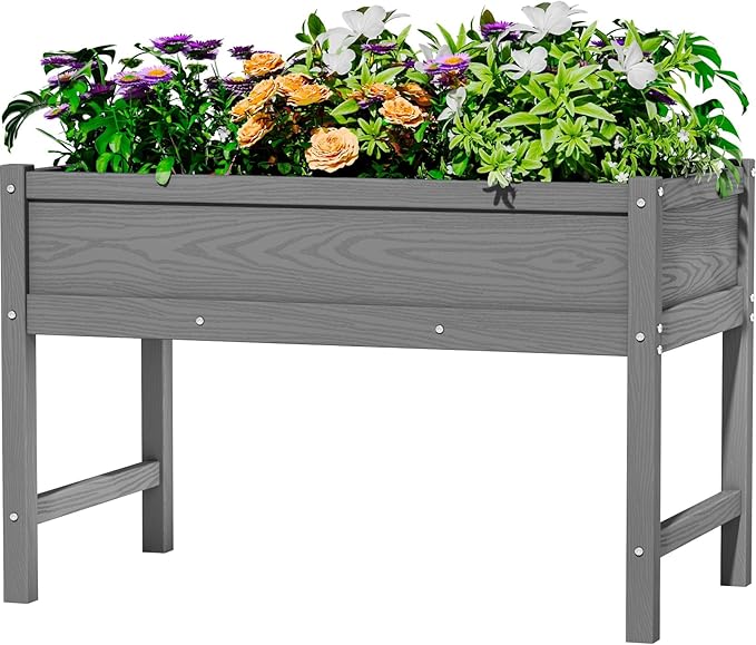 HDPE Raised Garden Bed with Legs, Outdoor All-Weather Elevated Planter Box Raised Beds for Seeds, Herb, Flower, Vegetable (Grey)
