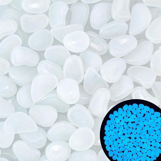 100PCS 1-1.2" White Glow in The Dark Stones Luminous Stones White Glow Stones for Yard Fish Tank Walkway Pathway Aquarium Garden Outdoor Decor
