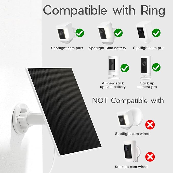 Solar Panel Built-in 4000mAh/Battery Compatible with Ring Camera Spotlight Cam Plus/Battery/Pro Stick Up Camera Pro All-new Stick Up Cam Battery with USB-C to Barrel Plug Adapter