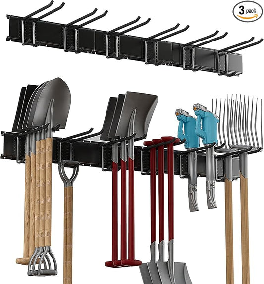 BJONKZ Garage Tool Rack Wall Mount – 48 inches Heavy-Duty Garden Tool Holder with 6 Adjustable Hanging Hooks – Garage Wall Storage Organizer for Shovel, Rake – Max Load 540 lbs (48 inch)