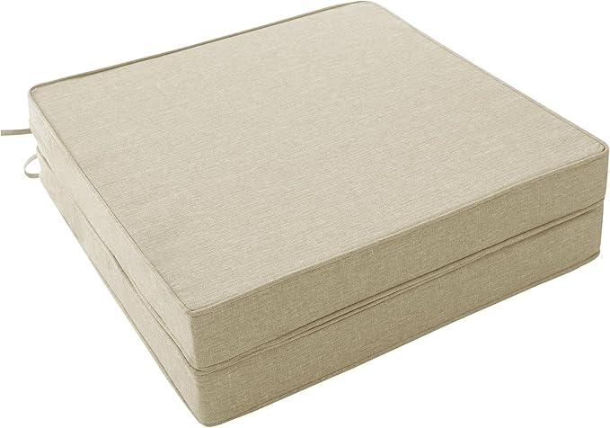 Outdoor Chair Cushions, Water-Resistant & Fade-Resistant, Patio Furniture Seat Replacement Chair Pads with Ties Zipper, Removable Cover, Non-Slip Bottom, Set of 2, 18.5 x 16 Inch, Beige