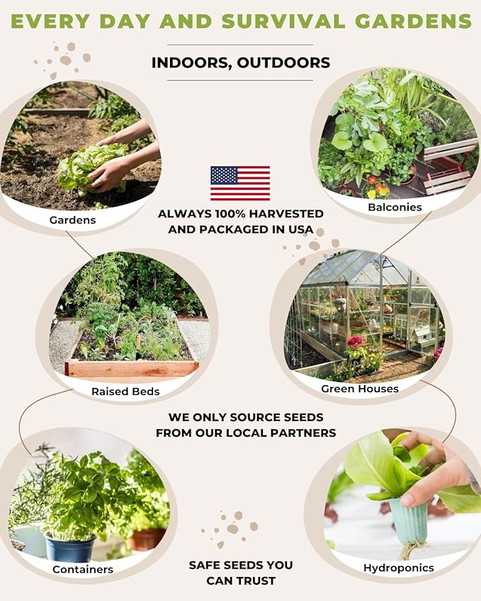 50 Tactiko Survival Vegetable, Herb & Fruit Seed Kit - U.S.A. Harvested Varieties - 37,000+ Non-GMO Heirloom Seeds - Emergency Seed Vault in Waterproof Mylar Bag - Long-Term Storage