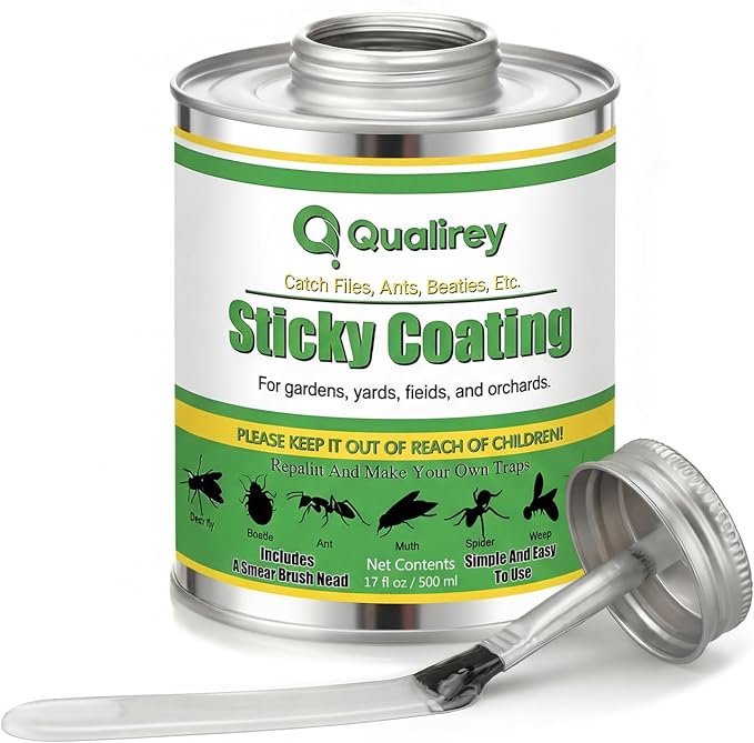 Qualirey 1 Pack Tangle Trap Sticky Coating with Brush, Insect Barrier Outdoor DIY Adhesive Traps Coating Lanternfly, Deerflies,for Gardens, Orchards and Around The Home to Protect Trees Plants (17 oz)