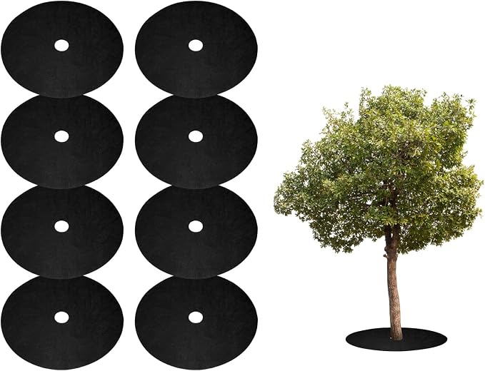 HARFINGTON 8pcs Tree Mulch Ring 20.5 Inch Non-Woven Round Tree Protector Weed Barrier Mat Plant Cover Rings for Weed Grass Control Root Protection, Black
