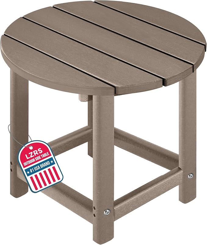LZRS Adirondack Patio Side Table End Table, Outdoor Coffee Tables for Patio, Backyard,Pool, Indoor Companion, Easy Maintenance & Weather Resistant(Weather Wood)