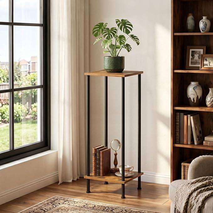 HOOBRO Plant Stand Indoor with Grow Lights, 47.2" Tall Metal Plant Shelf and Plant Stand Indoor, 2 Tier 32.8" Tall Corner Plant Shelf Bundle, BB09DHJ01-BF14HJ01