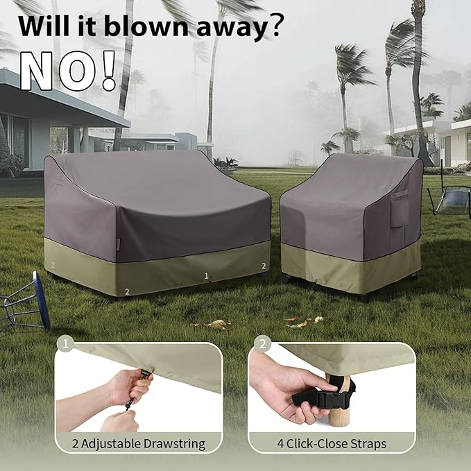 KylinLucky Heavy Duty Patio Sofa Cover 66x34x38 Inches, Waterproof 3-Seater Outdoor Couch Cover for Loveseat & Bench with Air Vents, All-Weather Grey Furniture Protector