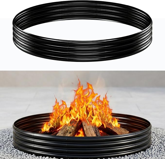 Large Fire Pit for Outside Wood Burning, 48in Big Fire Pit Ring, Heavy Duty Steel Fire Pit with Black Painted Modern Design, Metal Fire Ring for Camping, Backyard, Patio Burn Pit
