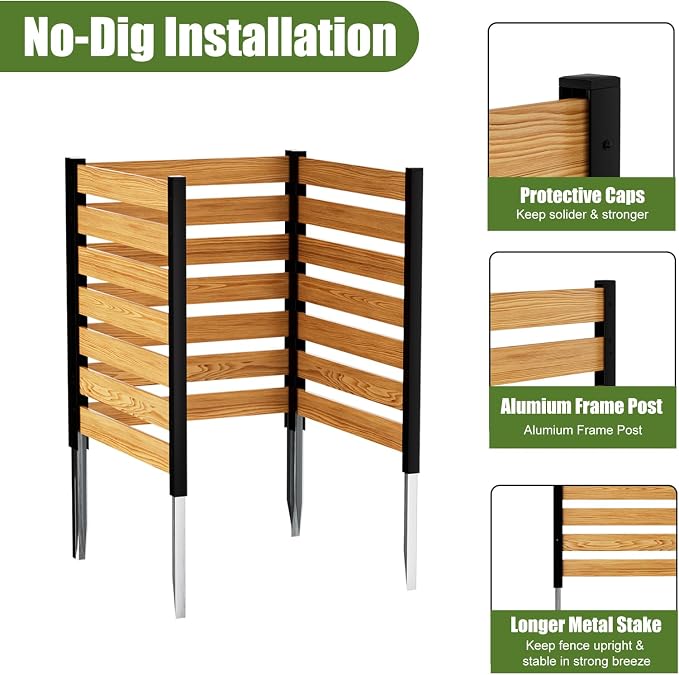 Outdoor Privacy Fence Wood Fence Privacy Screen No Dig Fence Panels Fencing for Garden Patio Pool Equipment Enclosure for Outside (Louvered-38 W x 42" H(3-Panel),Black)
