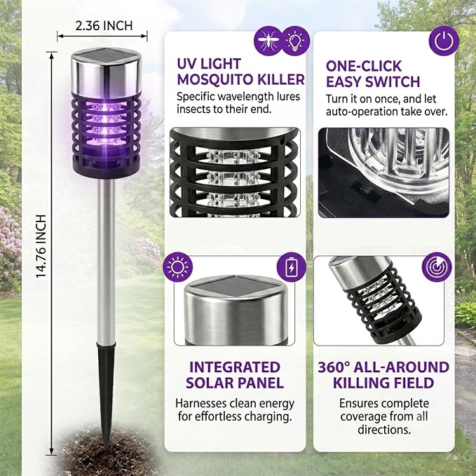 4Pack Solar Bug Zapper Outdoor Mosquito Repellent,Waterproof Mosquito Zapper for Outside,Mosquito Trap Used to Repel Gnat Small Flying Insect,Solar Fly Zapper Outdoor for Garden Patio