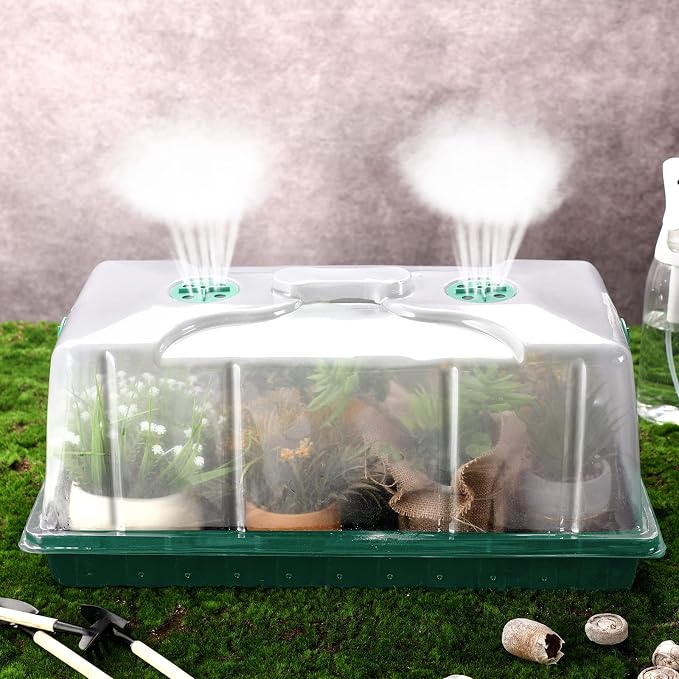 Foaincore 10 Packs 7'' Tall Humidity Vented Domes 1020 Flat Trays Cover Clear Plastic Greenhouse Grow Tray Covers Propagation Seed Cloning Kit for Plants Seed Starting Germination