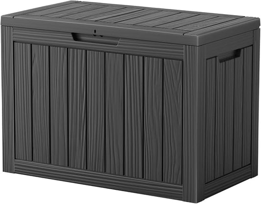 45 Gallon Outdoor Storage Box, Waterproof Resin Deck Box with Side Handles, Lockable Outdoor Bench for Indoor & Outdoor Use, Storage Bin for Patio Cushions, Garden Tools, Black