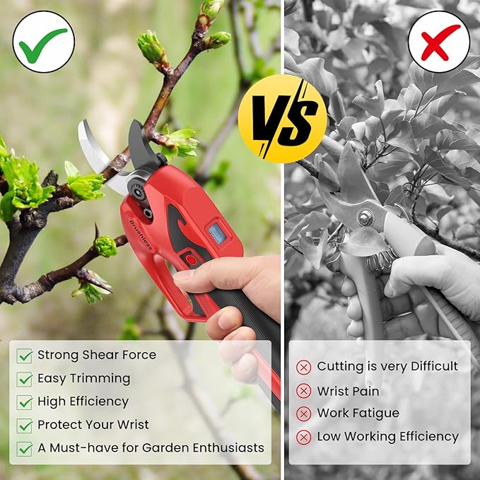 Brushless Electric Pruning Shears for 2 * 2000mAh Battery, Portable Cordless Pruning Shears with LCD Display＆SK7 Blades, Adjustable Cutting Diameter 0.8-1.1 Inch for Gardening Tree Pruning