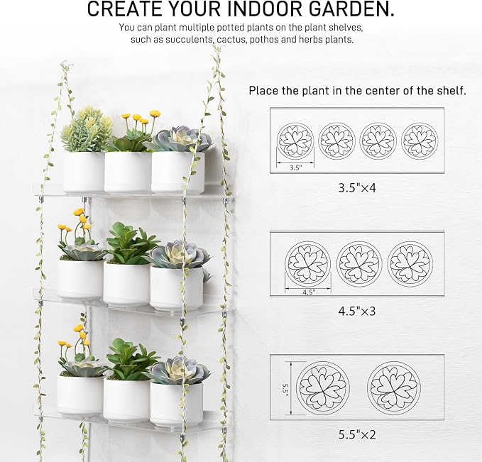 Sumerflos Acrylic Window Boxes Plant Shelves 3 Tier - Clear Hanging Shelf Indoor Jute Twine Adjustable Plant Holder for Window Wall Living Room Balcony Natural