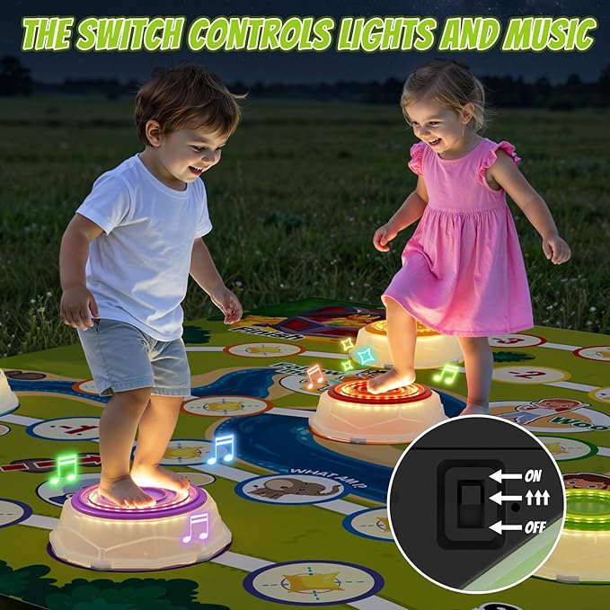 HYES Light Up Stepping Stones for Toddlers 1-3 - 6 PCS Non-Slip Step Stones with Game Map, Toddler Obstacle Course Sensory Toys, Indoor Outdoor 3-5 Years Old Boys Girls Birthday Gifts